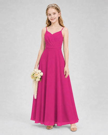 Dideyttawl Pleated Chiffon Junior Bridesmaid Dress with Back Cascading Ruffle