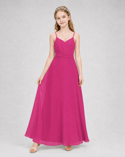 Dideyttawl Pleated Chiffon Junior Bridesmaid Dress with Back Cascading Ruffle