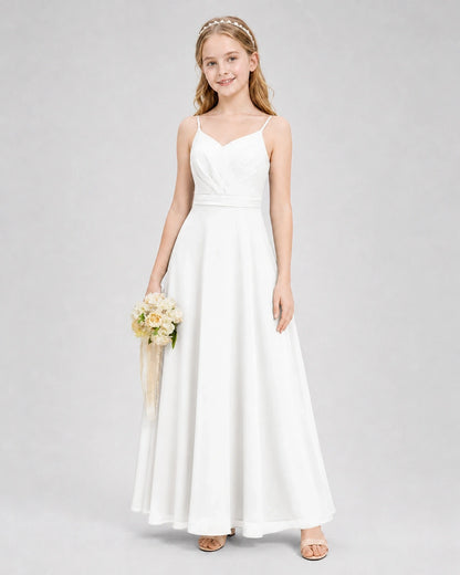 Dideyttawl Pleated Chiffon Junior Bridesmaid Dress with Back Cascading Ruffle