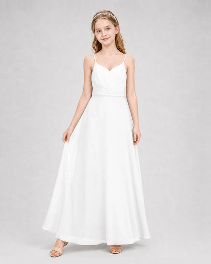 Dideyttawl Pleated Chiffon Junior Bridesmaid Dress with Back Cascading Ruffle