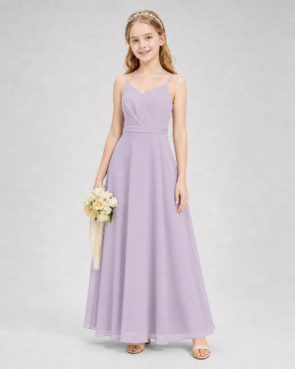 Dideyttawl Pleated Chiffon Junior Bridesmaid Dress with Back Cascading Ruffle
