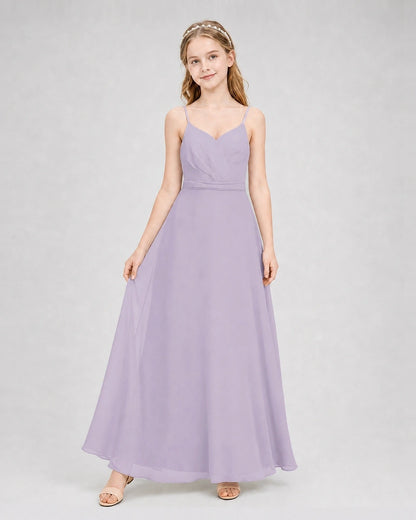 Dideyttawl Pleated Chiffon Junior Bridesmaid Dress with Back Cascading Ruffle