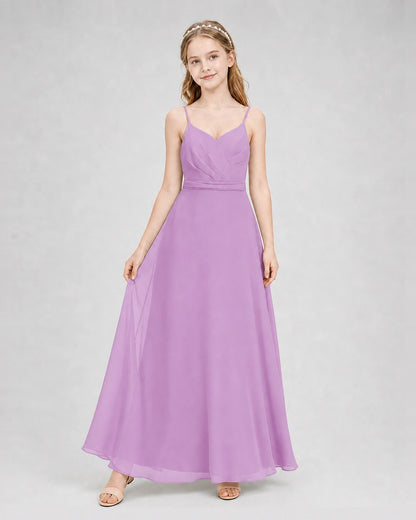 Dideyttawl Pleated Chiffon Junior Bridesmaid Dress with Back Cascading Ruffle