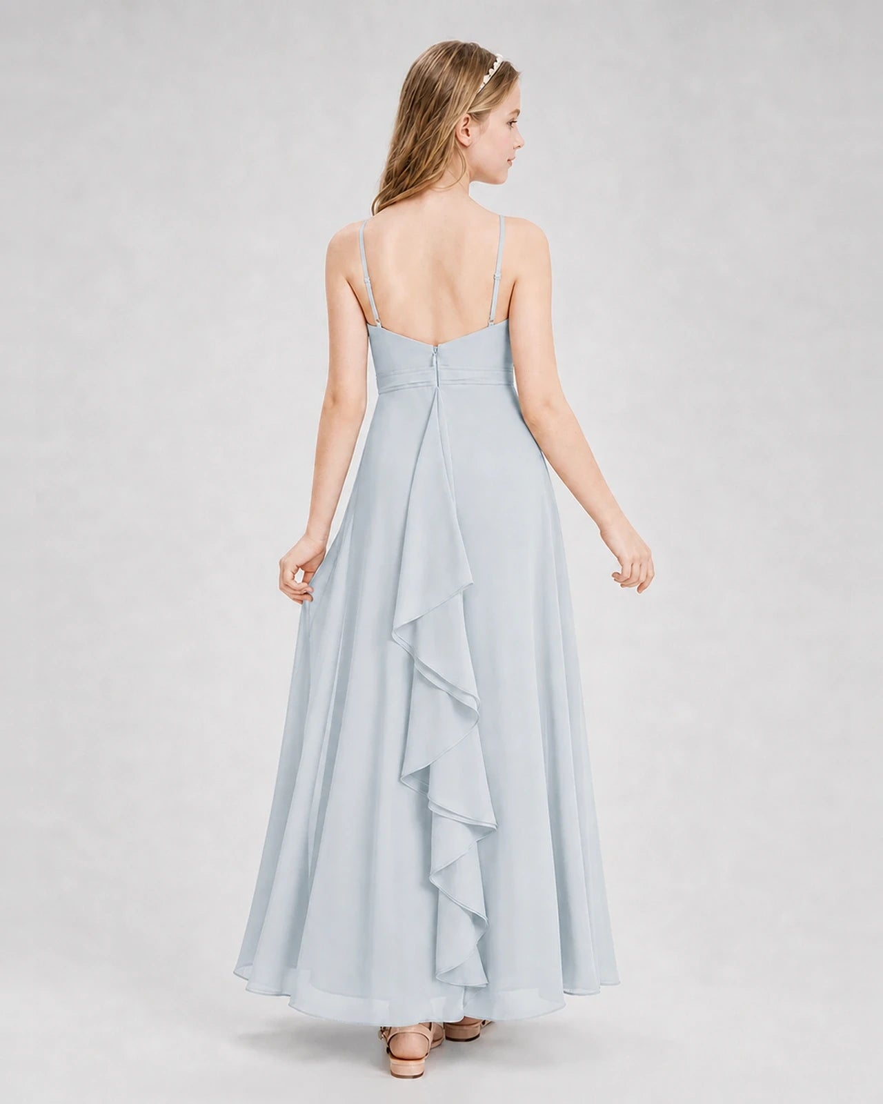 Dideyttawl Pleated Chiffon Junior Bridesmaid Dress with Back Cascading Ruffle