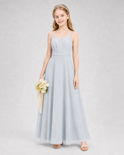 Dideyttawl Pleated Chiffon Junior Bridesmaid Dress with Back Cascading Ruffle
