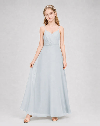 Dideyttawl Pleated Chiffon Junior Bridesmaid Dress with Back Cascading Ruffle