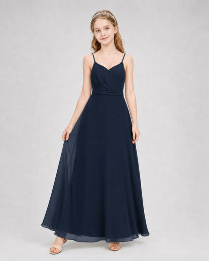 Dideyttawl Pleated Chiffon Junior Bridesmaid Dress with Back Cascading Ruffle
