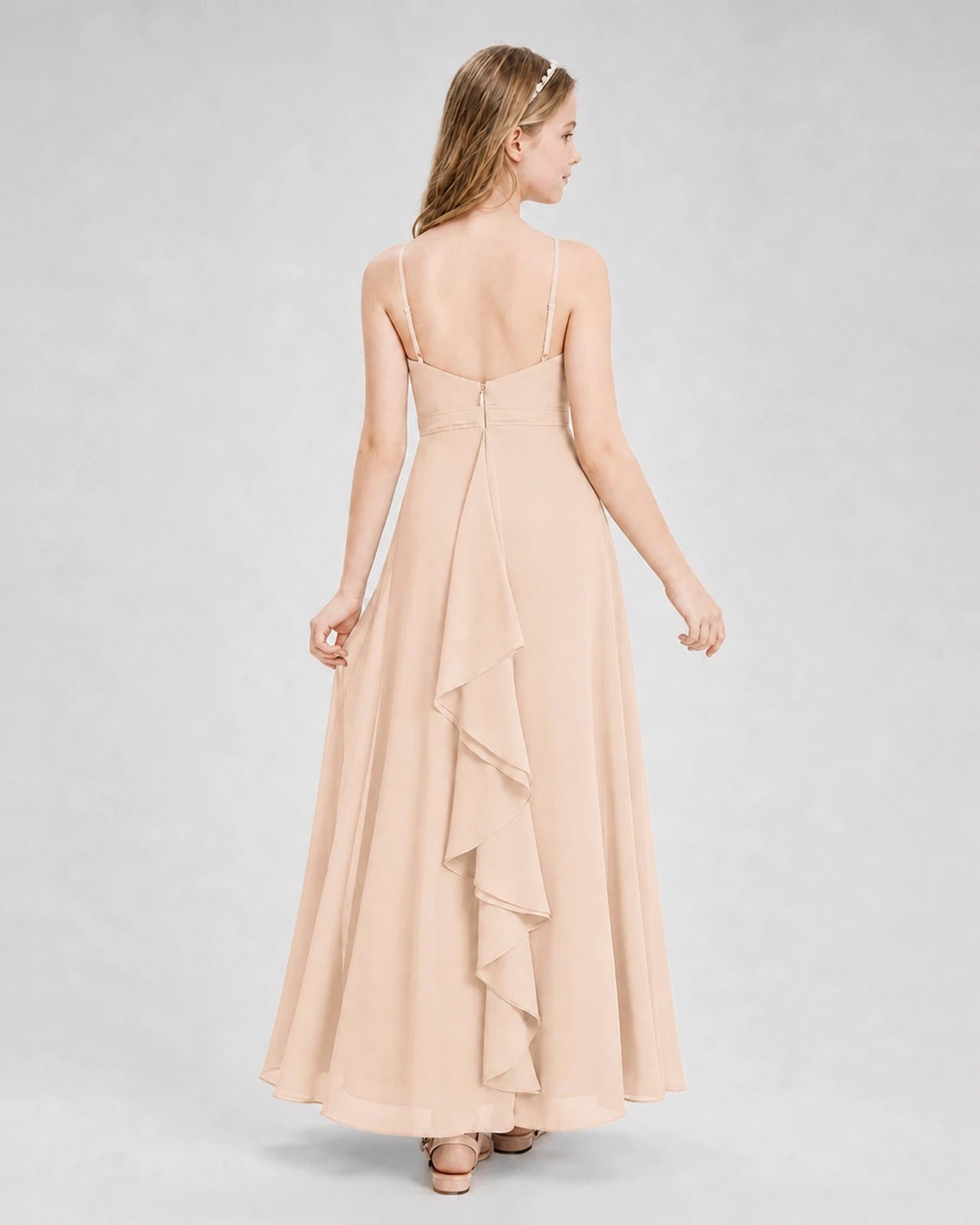 Dideyttawl Pleated Chiffon Junior Bridesmaid Dress with Back Cascading Ruffle
