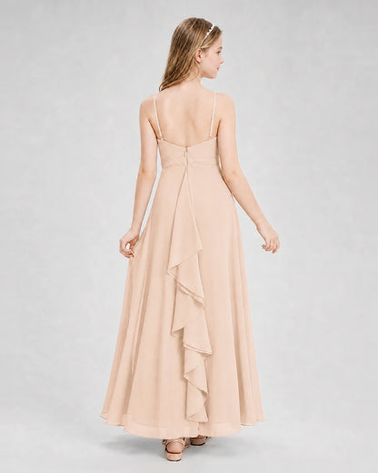 Dideyttawl Pleated Chiffon Junior Bridesmaid Dress with Back Cascading Ruffle