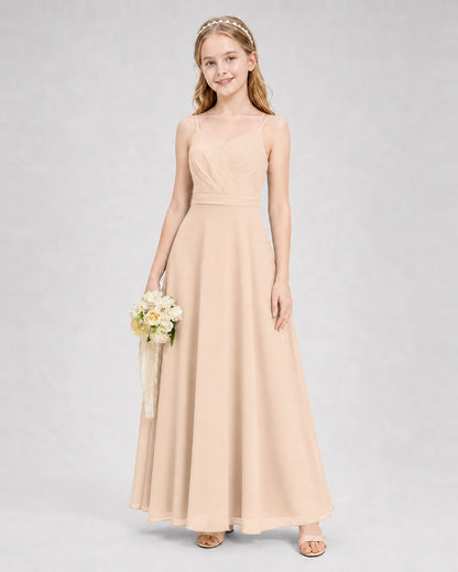 Dideyttawl Pleated Chiffon Junior Bridesmaid Dress with Back Cascading Ruffle