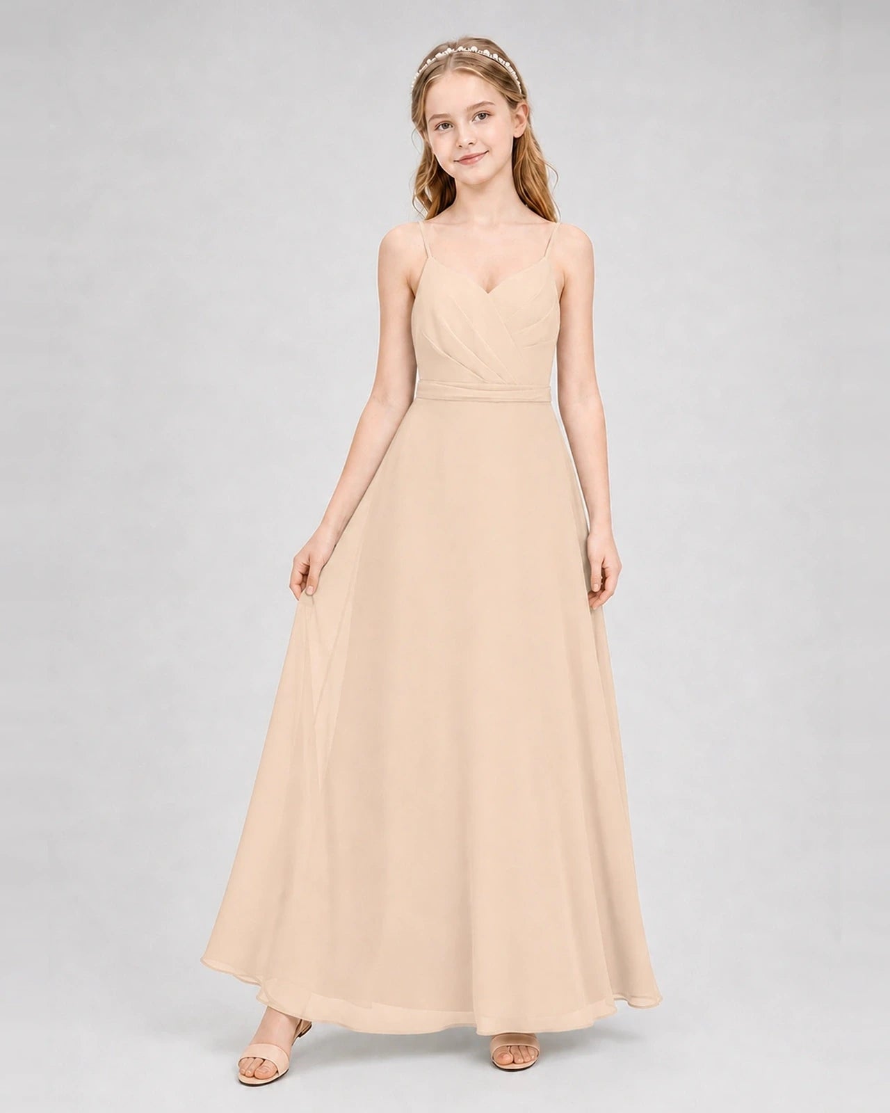 Dideyttawl Pleated Chiffon Junior Bridesmaid Dress with Back Cascading Ruffle