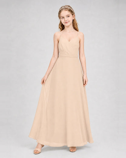 Dideyttawl Pleated Chiffon Junior Bridesmaid Dress with Back Cascading Ruffle