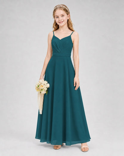 Dideyttawl Pleated Chiffon Junior Bridesmaid Dress with Back Cascading Ruffle