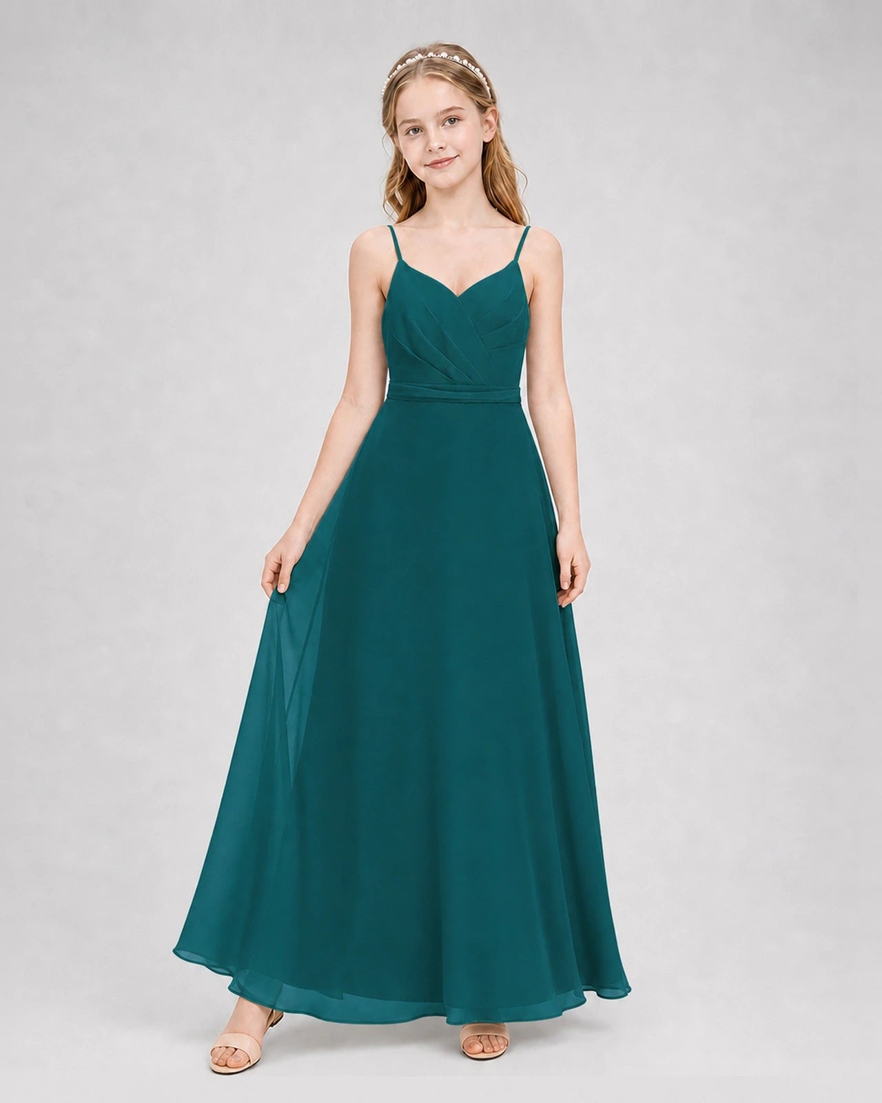 Dideyttawl Pleated Chiffon Junior Bridesmaid Dress with Back Cascading Ruffle