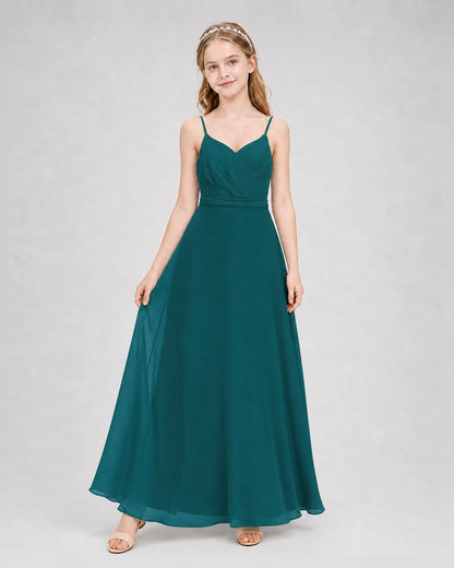 Dideyttawl Pleated Chiffon Junior Bridesmaid Dress with Back Cascading Ruffle