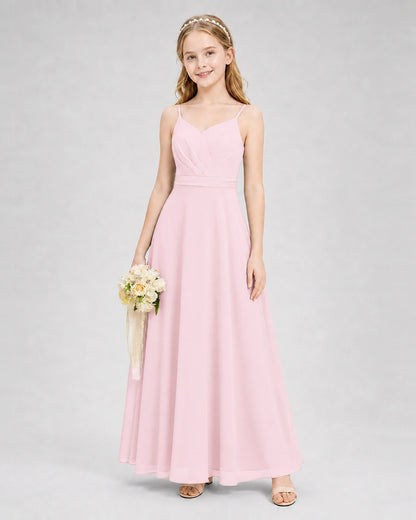 Dideyttawl Pleated Chiffon Junior Bridesmaid Dress with Back Cascading Ruffle
