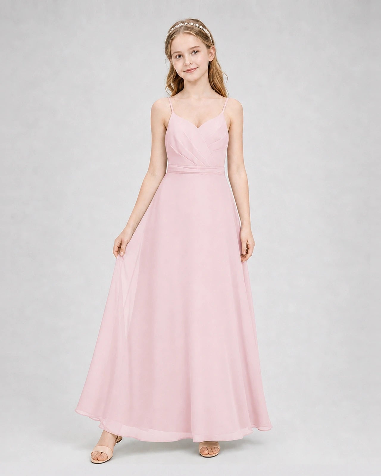 Dideyttawl Pleated Chiffon Junior Bridesmaid Dress with Back Cascading Ruffle