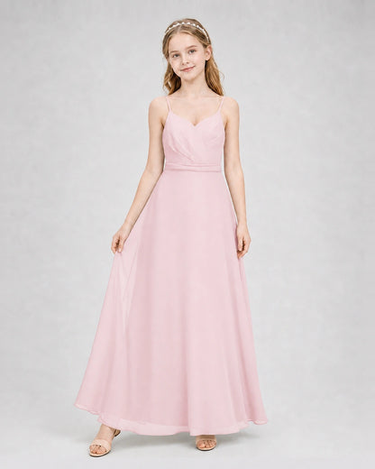 Dideyttawl Pleated Chiffon Junior Bridesmaid Dress with Back Cascading Ruffle