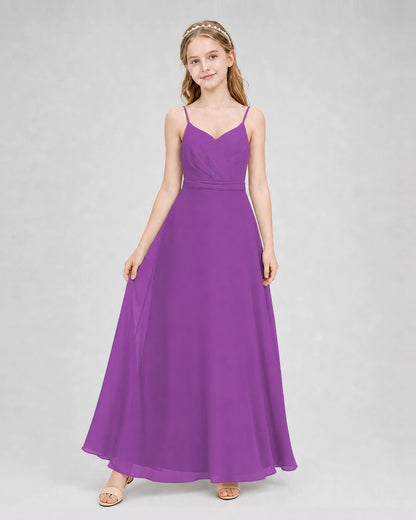 Dideyttawl Pleated Chiffon Junior Bridesmaid Dress with Back Cascading Ruffle