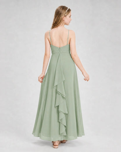 Dideyttawl Pleated Chiffon Junior Bridesmaid Dress with Back Cascading Ruffle