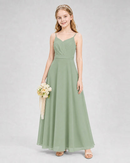 Dideyttawl Pleated Chiffon Junior Bridesmaid Dress with Back Cascading Ruffle
