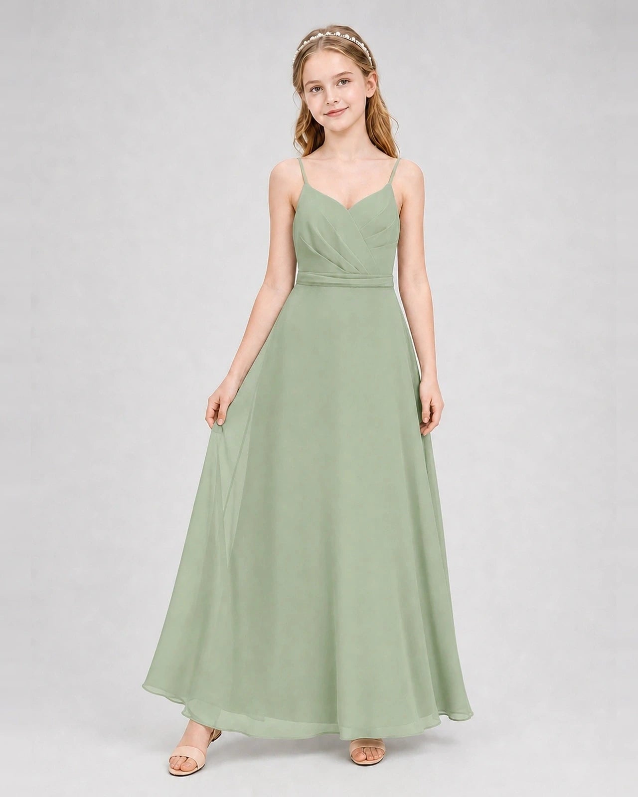Dideyttawl Pleated Chiffon Junior Bridesmaid Dress with Back Cascading Ruffle