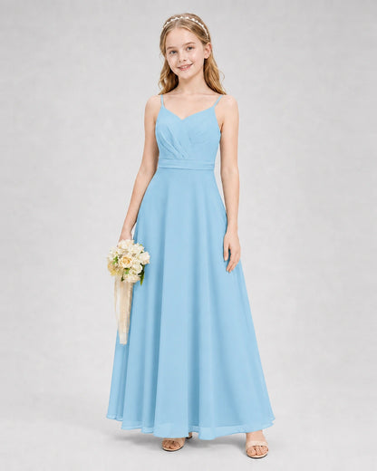 Dideyttawl Pleated Chiffon Junior Bridesmaid Dress with Back Cascading Ruffle