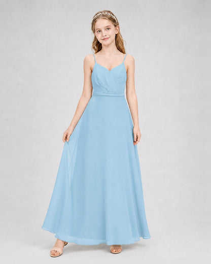 Dideyttawl Pleated Chiffon Junior Bridesmaid Dress with Back Cascading Ruffle