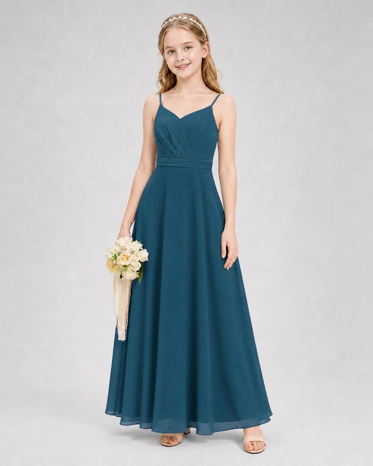 Dideyttawl Pleated Chiffon Junior Bridesmaid Dress with Back Cascading Ruffle