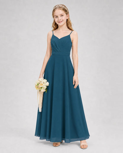 Dideyttawl Pleated Chiffon Junior Bridesmaid Dress with Back Cascading Ruffle