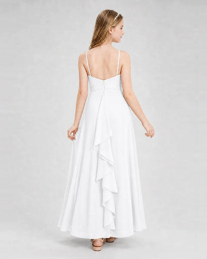 Dideyttawl Pleated Chiffon Junior Bridesmaid Dress with Back Cascading Ruffle