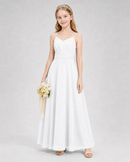 Dideyttawl Pleated Chiffon Junior Bridesmaid Dress with Back Cascading Ruffle
