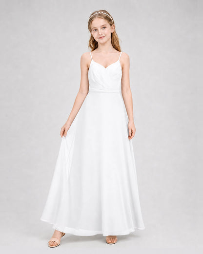 Dideyttawl Pleated Chiffon Junior Bridesmaid Dress with Back Cascading Ruffle