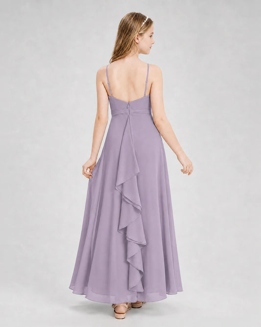 Wisteria Chiffon Ruffled A-Line Junior Bridesmaid Dresses Back View