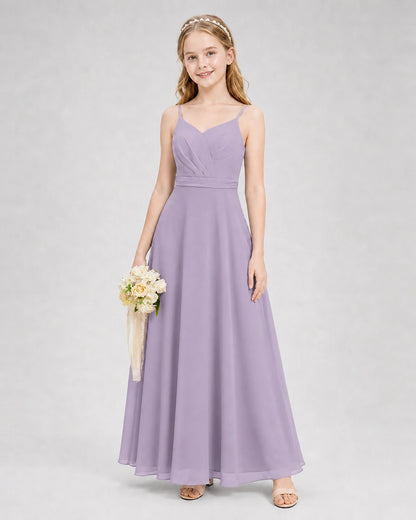 Dideyttawl Pleated Chiffon Junior Bridesmaid Dress with Back Cascading Ruffle