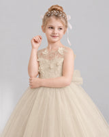 Champagne Tulle Flower Girl Dress Detail View