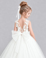 Ivory Tulle Flower Girl Dress Back Detail View