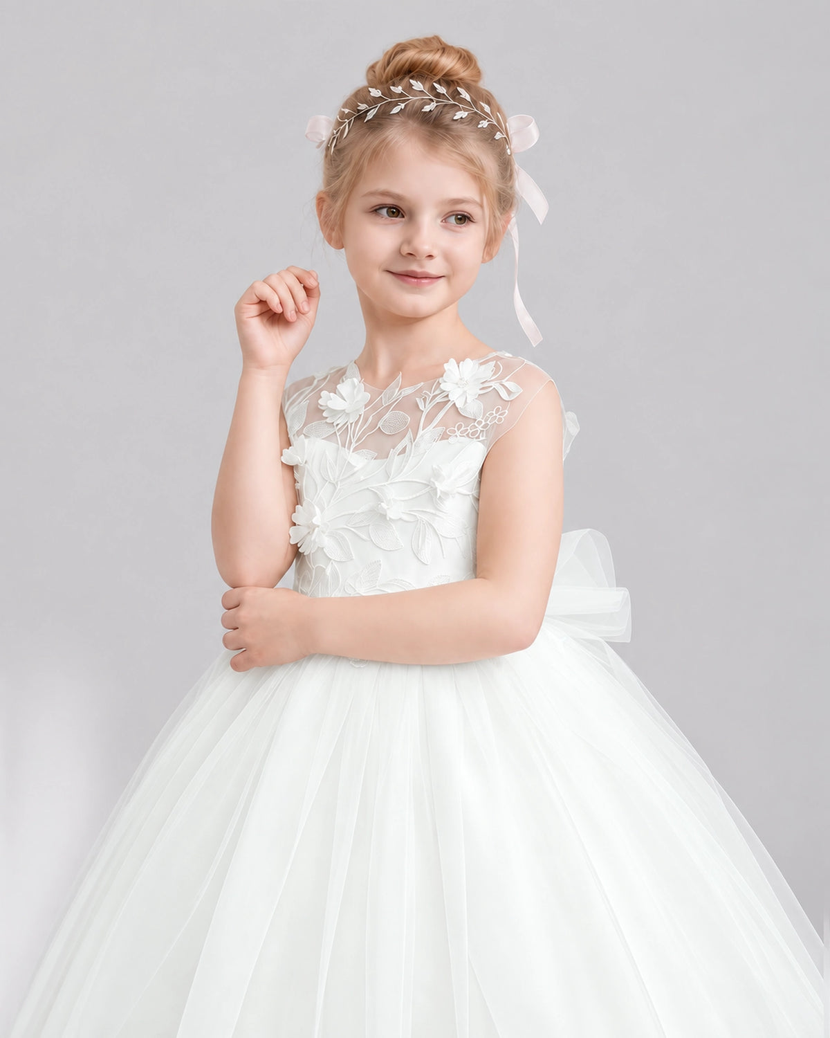 Ivory Tulle Flower Girl Dress Detail View