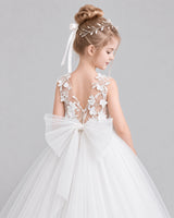 White Tulle Flower Girl Dress Back Detail View