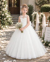 White Tulle A-line Flower Girl Dress Side View