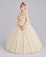 Champagne Tulle A-line Flower Girl Dress Front View