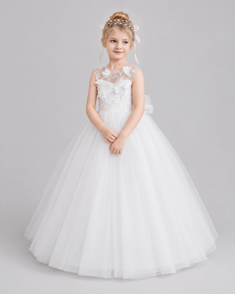 Ivory Tulle A-line Flower Girl Dress Side View