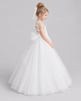 Ivory Tulle Ball Gown Flower Girl Dress Back View