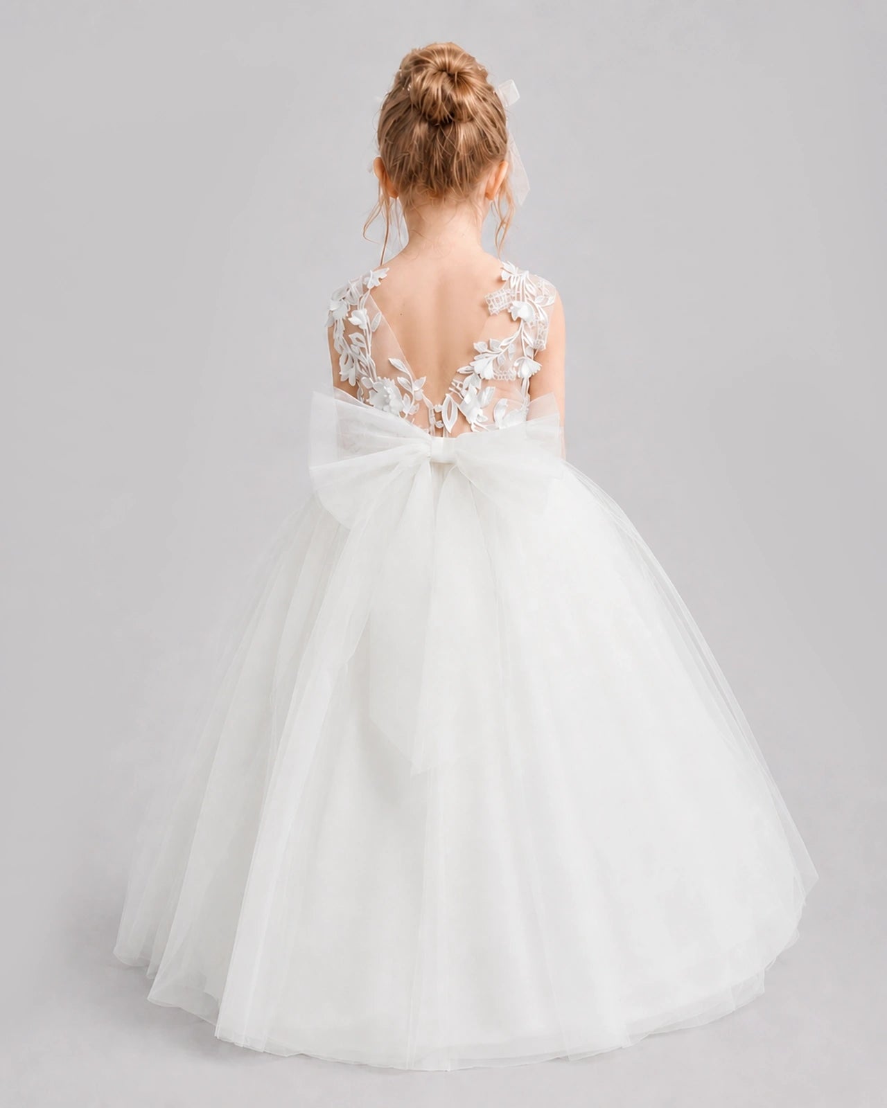 Ivory Flower Girl Dress Backless Lace Tulle Ball Gown Back View