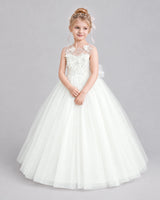 White Tulle A-line Flower Girl Dress Front View