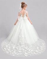 White Tulle Ball Gown Flower Girl Dress Back View