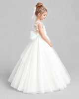 White Tulle Ball Gown Flower Girl Dress Back View
