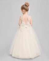 Champagne Tulle A-line Flower Girl Dress Back View