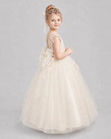 Champagne Tulle Ball Gown Flower Girl Dress Side View