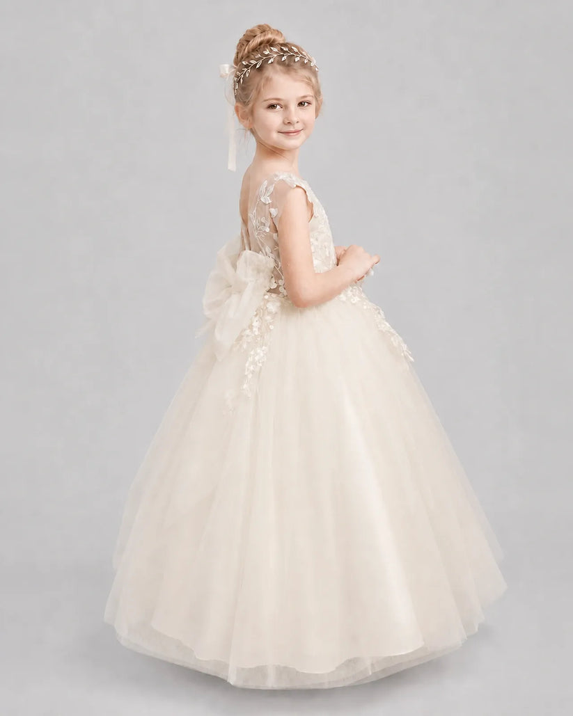 Champagne Tulle Ball Gown Flower Girl Dress Side View